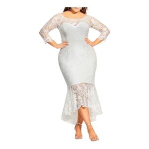 City CHIC Trendy Plus Size Estella Midi Dress in white